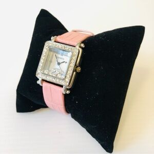 Geneva Women's Pastel Pale Pink Silver Toned Mother of Pearl Rhinestones Watch